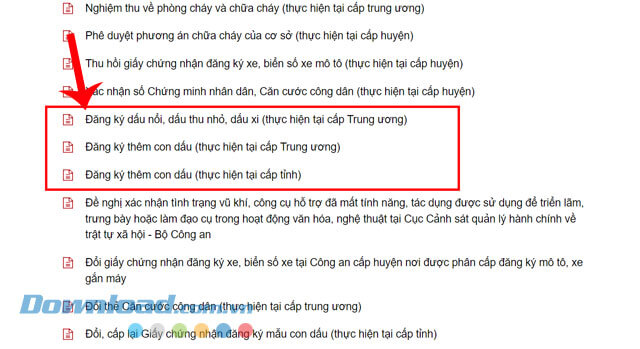 Chọn dịch vụ đăng ký mẫu con dấu