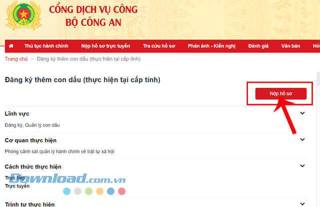 Nhấp chuột vào nút Nộp trực tuyến