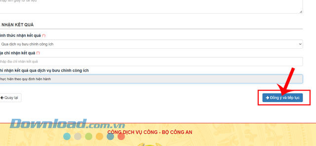 Click chuột vào nút Đồng ý và Tiếp tục