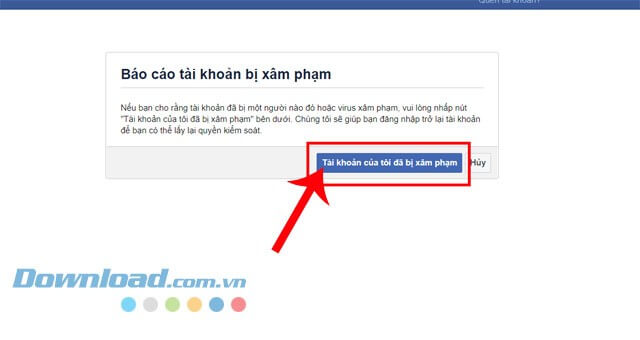 Nhấn vào nút Tài khoản của tôi đã bị xâm hại