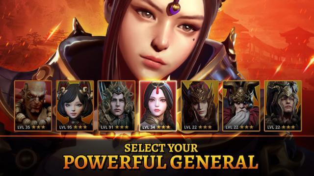 Chọn vị tướng đặc biệt mạnh mẽ của bạn để bắt đầu game Three Kingdoms: Legends of War