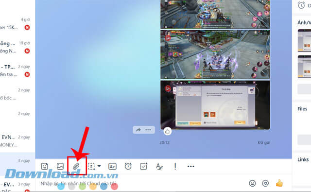 Click chuột vào biểu tượng đính kèm file