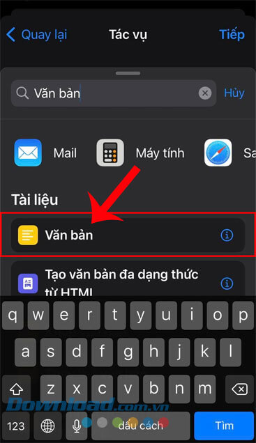Ấn vào mục Văn bản
