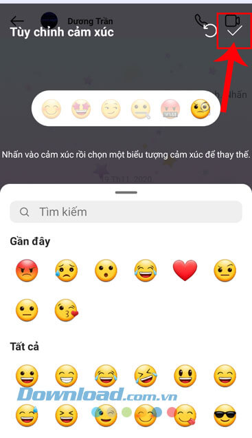 Chạm vào biểu tượng dấu tick