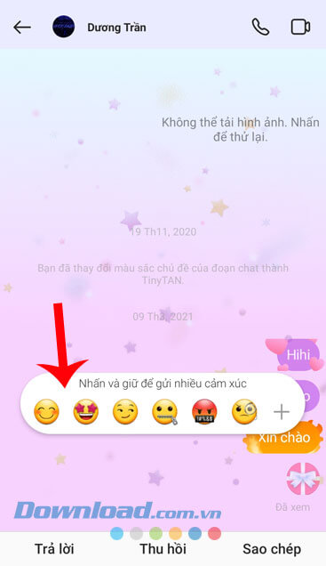 Ấn vào biểu tượng cảm xúc mà mình muốn thả