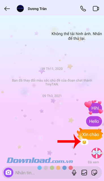 Đã thả icon cảm xúc vào nội dung tin nhắn