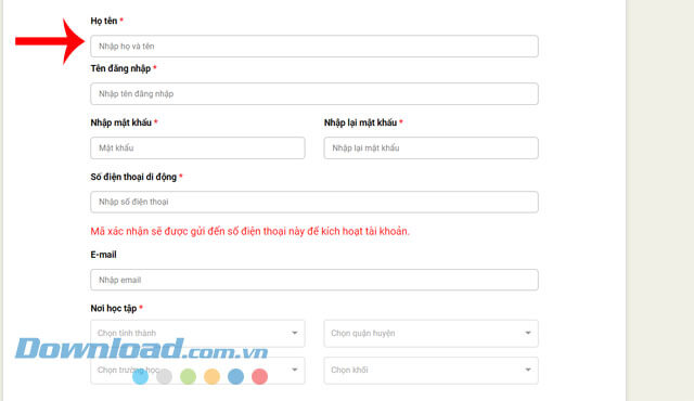 Nhập những thông tin cần thiết 