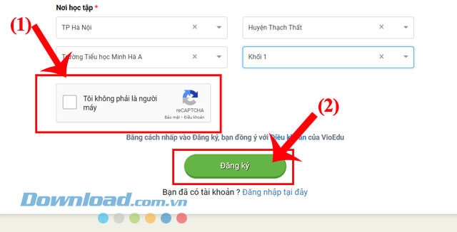 Nhấp chuột vào nút Đăng ký