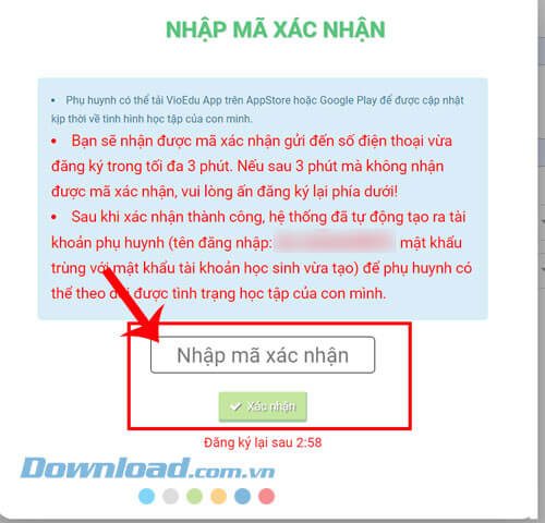 Nhập mã OTP và nhấp chuột vào nút Xác nhận