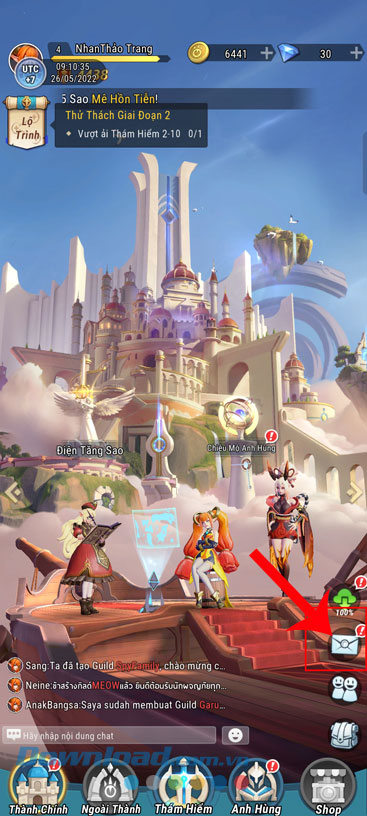 Ấn vào biểu tượng bức thư