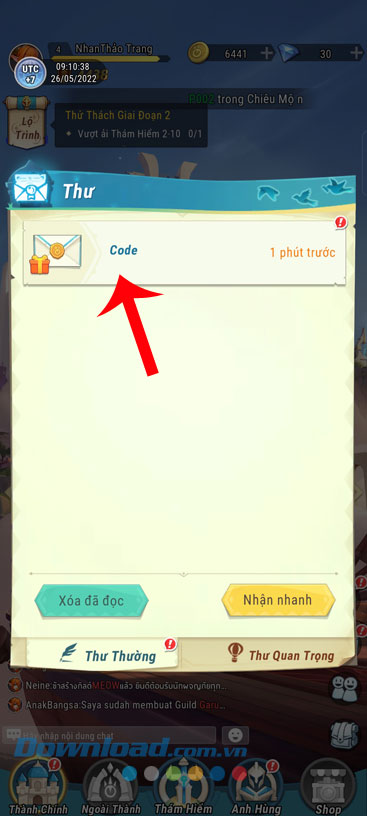Nhấn vào mục Code