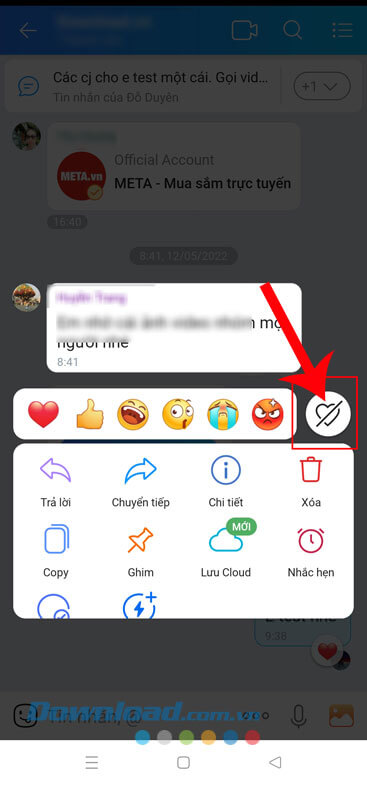 Ấn vào biểu tượng hình trái tim gạch chéo