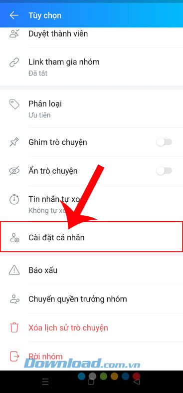 Ấn vào mục Cài đặt cá nhân