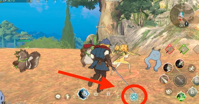 Biểu tượng tự động chiến đấu Auto-Battle được khoanh đỏ