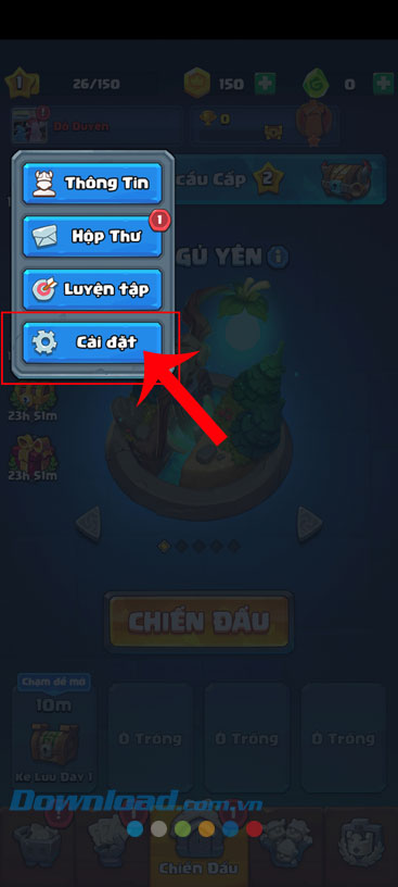 Chạm vào nút Cài đặt