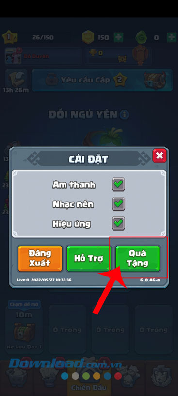 Chạm vào nút Quà tặng