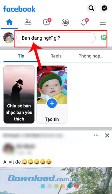 Ấn vào mục Bạn đang nghĩ gì