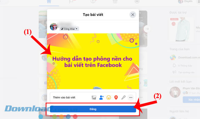 Viết status > Click chuột vào nút Đăng