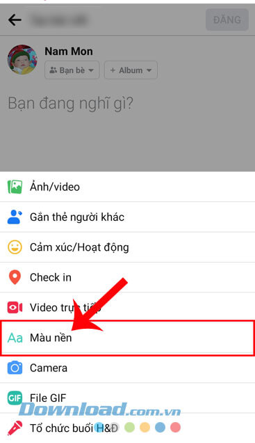 Nhấn vào mục Màu sắc