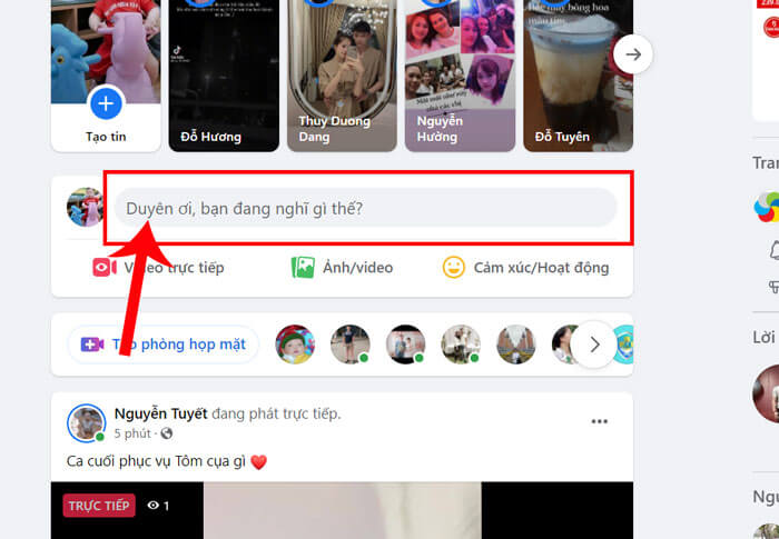 Nhấp chuột vào mục Bạn đang nghĩ gì thế?