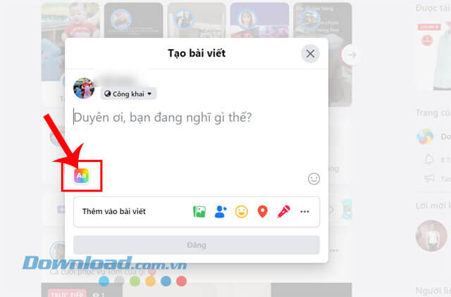 Click chuột vào biểu tượng chữ Aa màu sắc