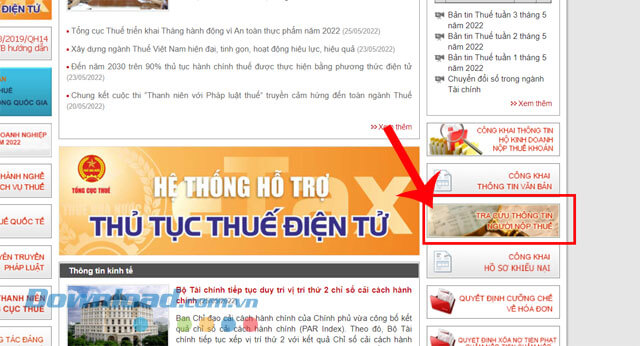 Nhấn vào mục Tra cứu thông tin người nộp thuế