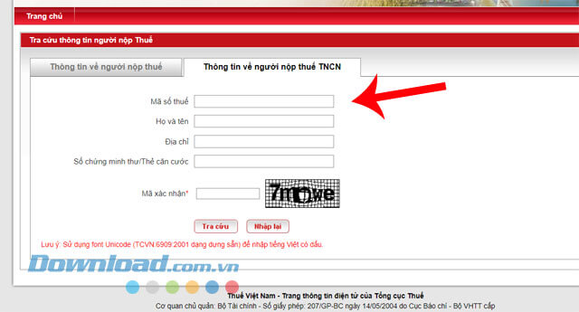 Nhập số CMND/CCCD và mã xác thực