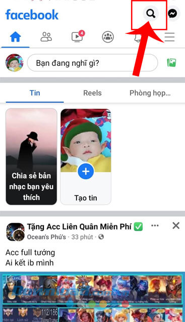 Ấn vào biểu tượng tìm kiếm