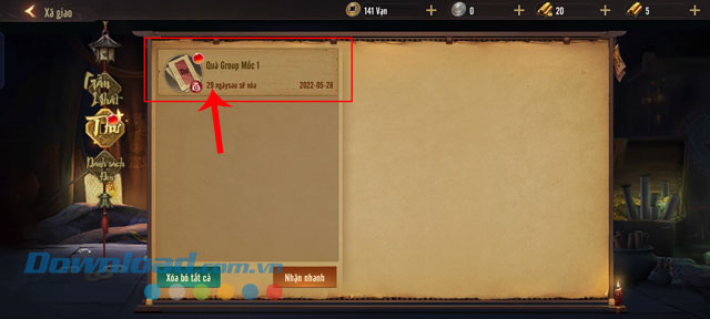 Chạm vào mục Quà Gruop Mốc 1