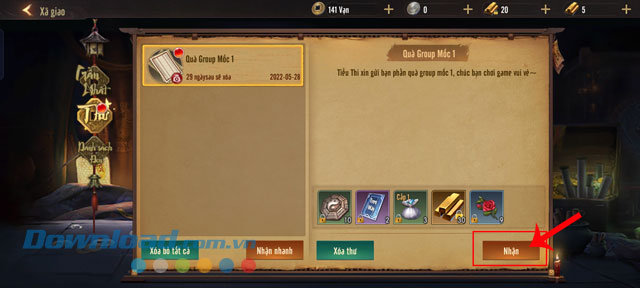 Ấn vào nút Nhận