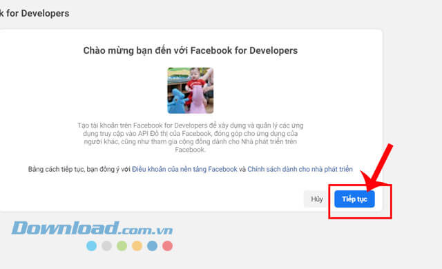 Click chuột vào nút Tiếp tục