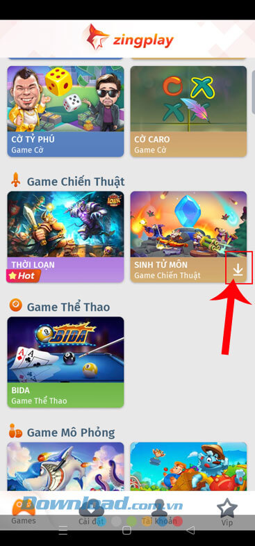 Nhấn vào biểu tượng mũi tên đi xuống