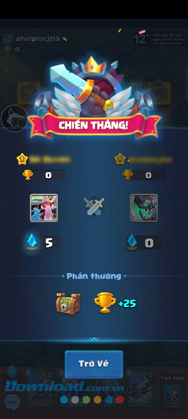 Nhận phần thưởng khi chiến thắng