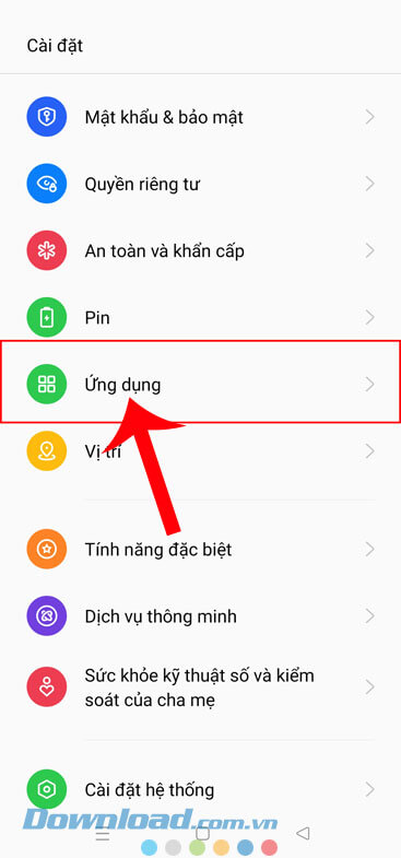 Ấn vào mục Ứng dụng