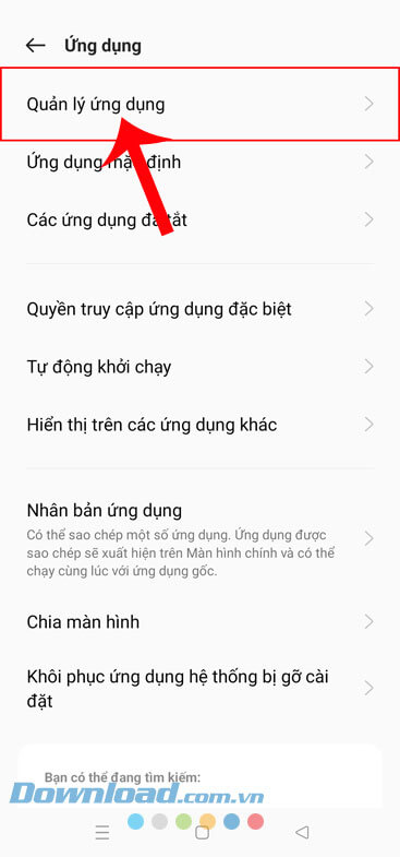 Chạm vào mục Quản lý ứng dụng