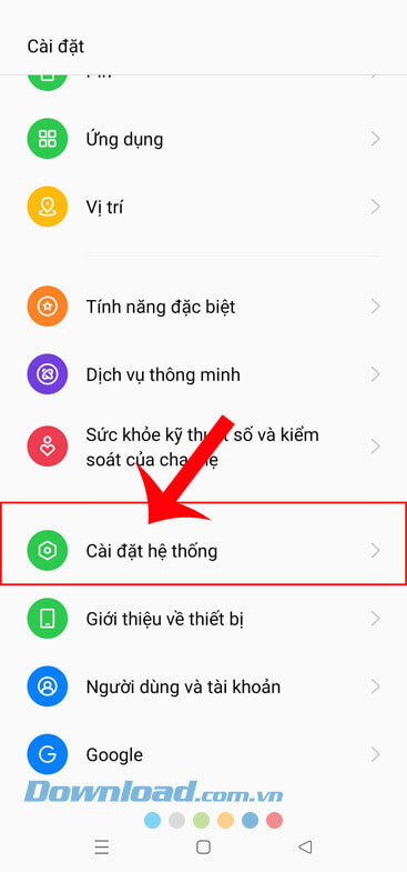 Nhấn vào mục Cài đặt hệ thống