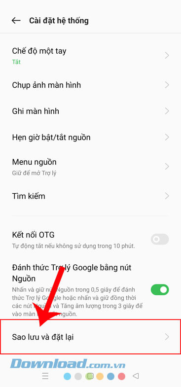 Chạm vào mục Sao lưu và đặt lại