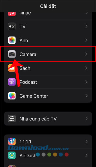 Ấn vào mục Camera