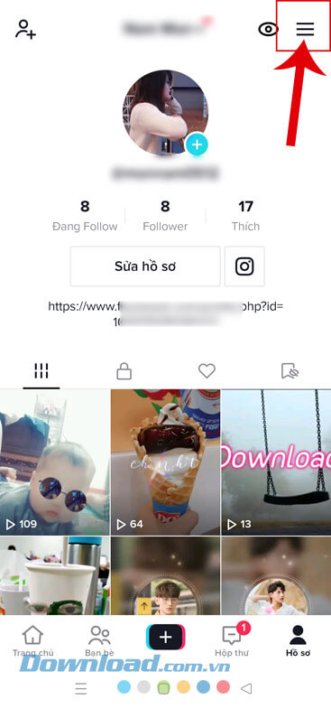 Nhấn vào biểu tượng ba dấu gạch ngang