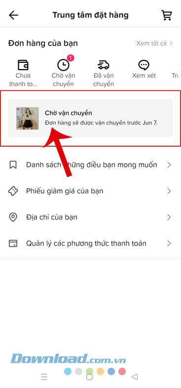 Nhấn vào đơn hàng mà mình muốn hủy