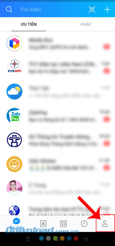 Ấn vào biểu tượng tài khoản
