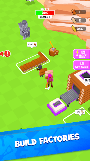 Thu thập tài nguyên và xây dựng các nhà máy trong game Hyper Survive 3D 