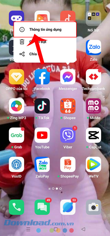 Chạm vào mục Thông tin ứng dụng