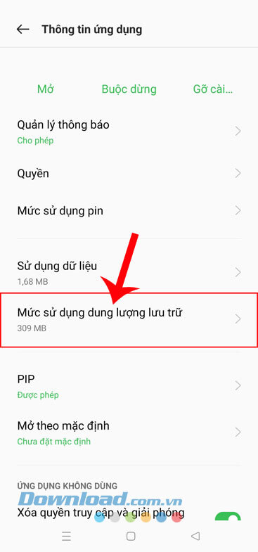 Nhấn vào mục Mức sử dụng dung lượng lưu trữ