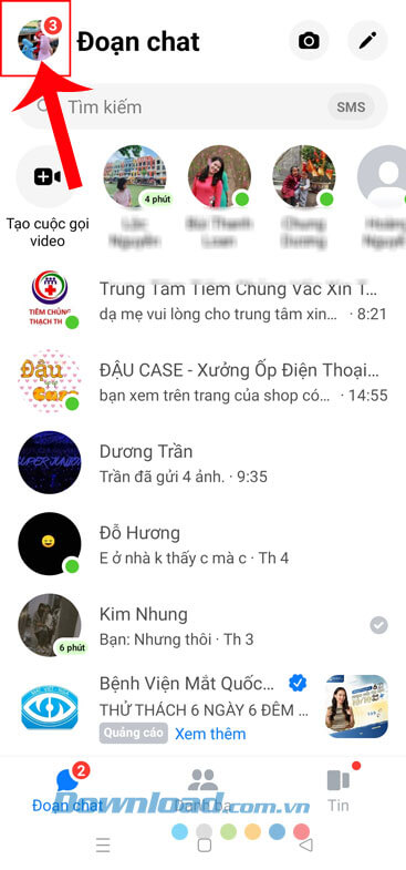 Ấn vào ảnh đại diện