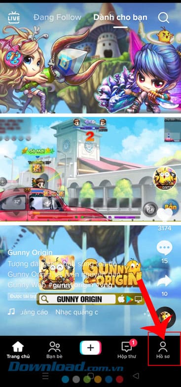 Nhấn vào biểu tượng tài khoản