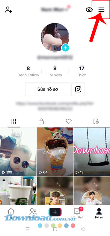 Ấn vào biểu tượng ba dấu gạch ngang