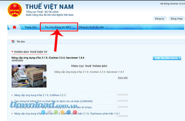 Nhấp chuột vào mục Tra cứu thông tin NNT