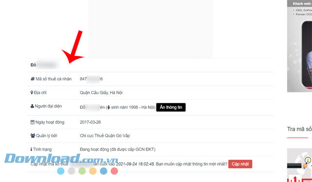 Thông tin thuế sau khi tra cứu