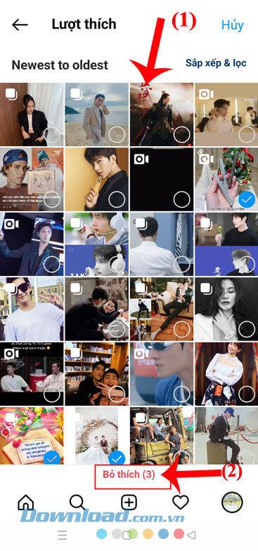 Chọn bài viết và ấn vào nút Bỏ thích